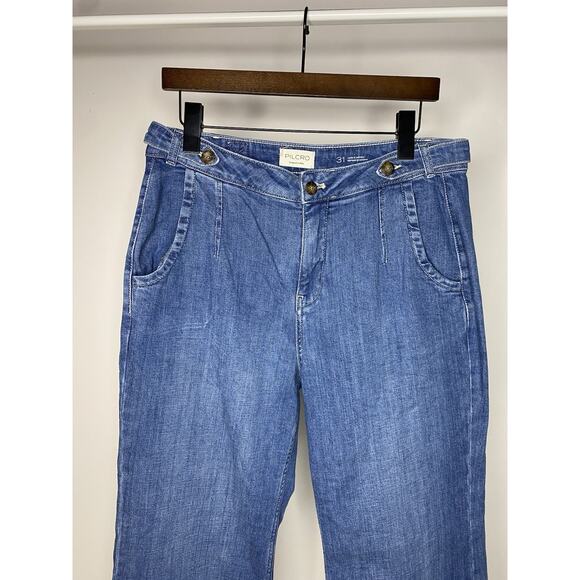 Pilcro Tower Flare Jeans Women's 31 Blue Denim Boho Wide Leg Cotton Stretch - Picture 2 of 10